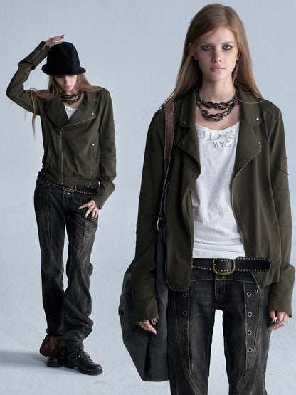 ASYMMETRIC LAPEL PUNK KNIT JACKET