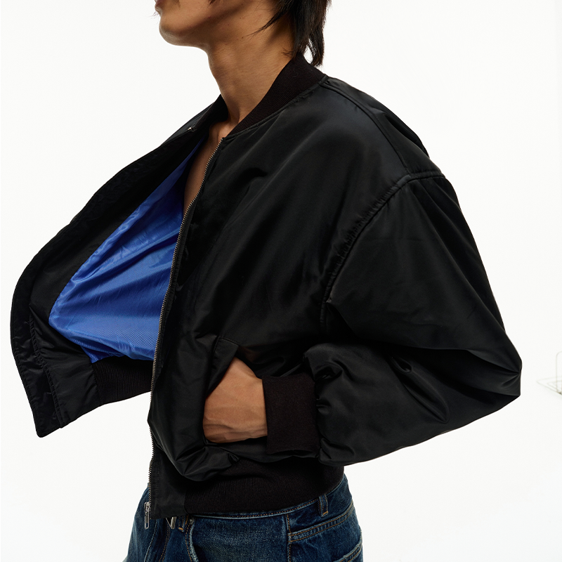 BACK PLEATED TWILL COTTON BOMBER
