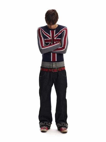 UNION RAG NAVY PATCHWORK SWEATER