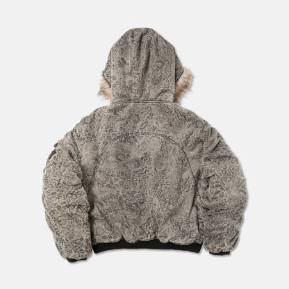 LEOPARD FUR COLLAR BOMBER JACKET