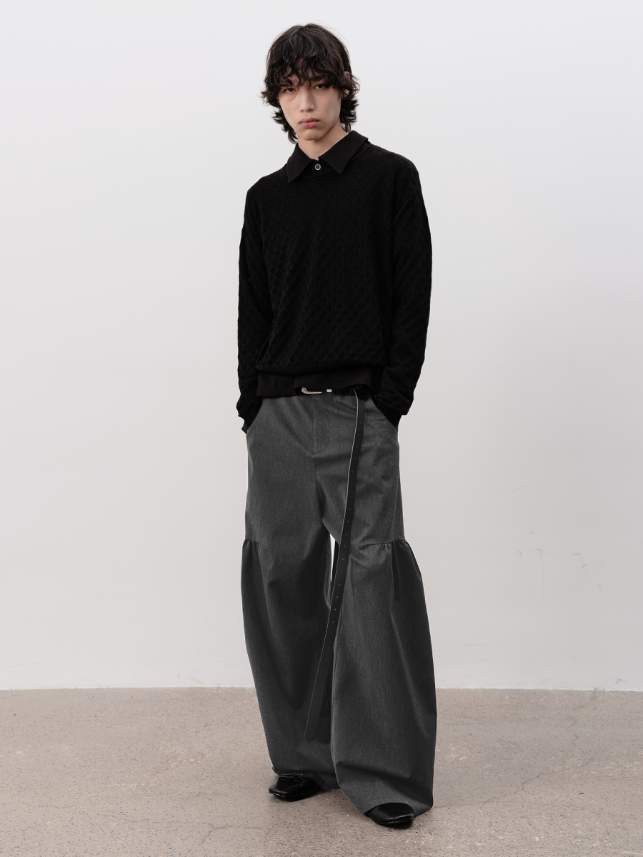 WOOL-BLEND SIDE PLEAT TAILORED PANTS