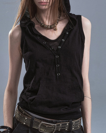 LAYERED HOODED SLEEVELESS TOP