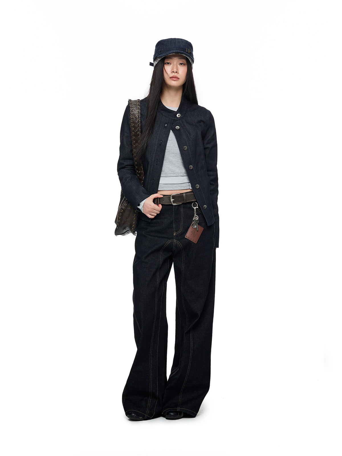CROPPED STAND COLLAR DENIM JACKET