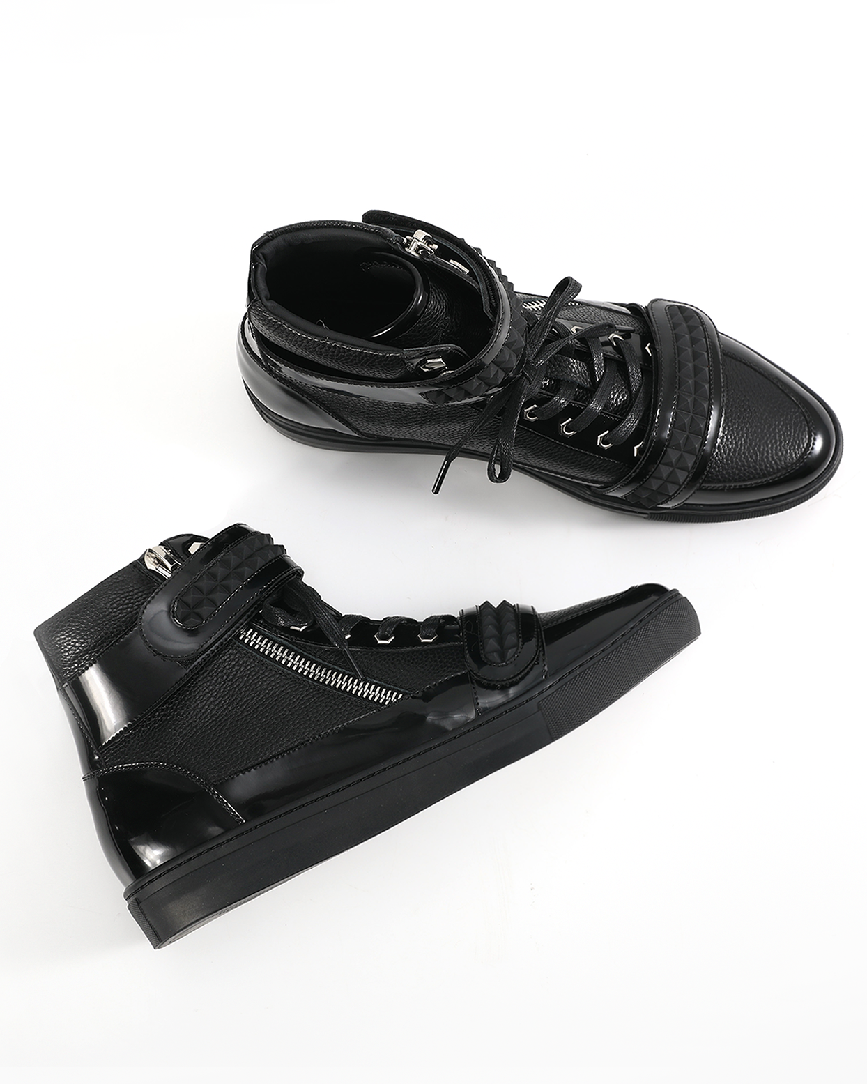PATENT RIVET HIGH TOP LEATHER SNEAKERS