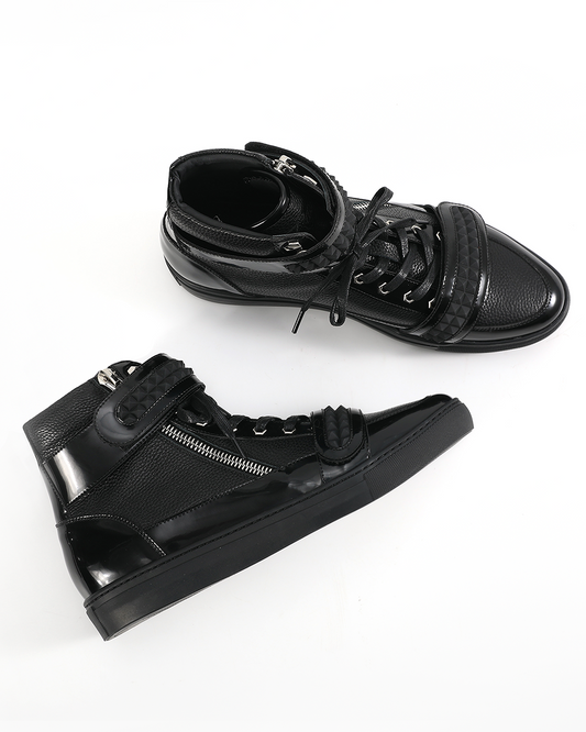 PATENT RIVET HIGH TOP LEATHER SNEAKERS