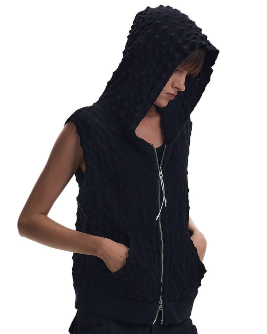 RADIANT BLACK SLEEVELESS CARDIGAN