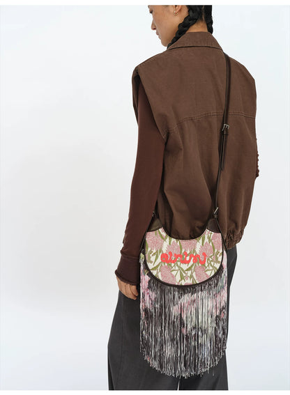 JACQUARD TASSEL MINI SADDLE BAG