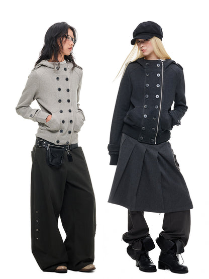 MULTI-BUTTON HOODED CROPPED UTILITY JACKET