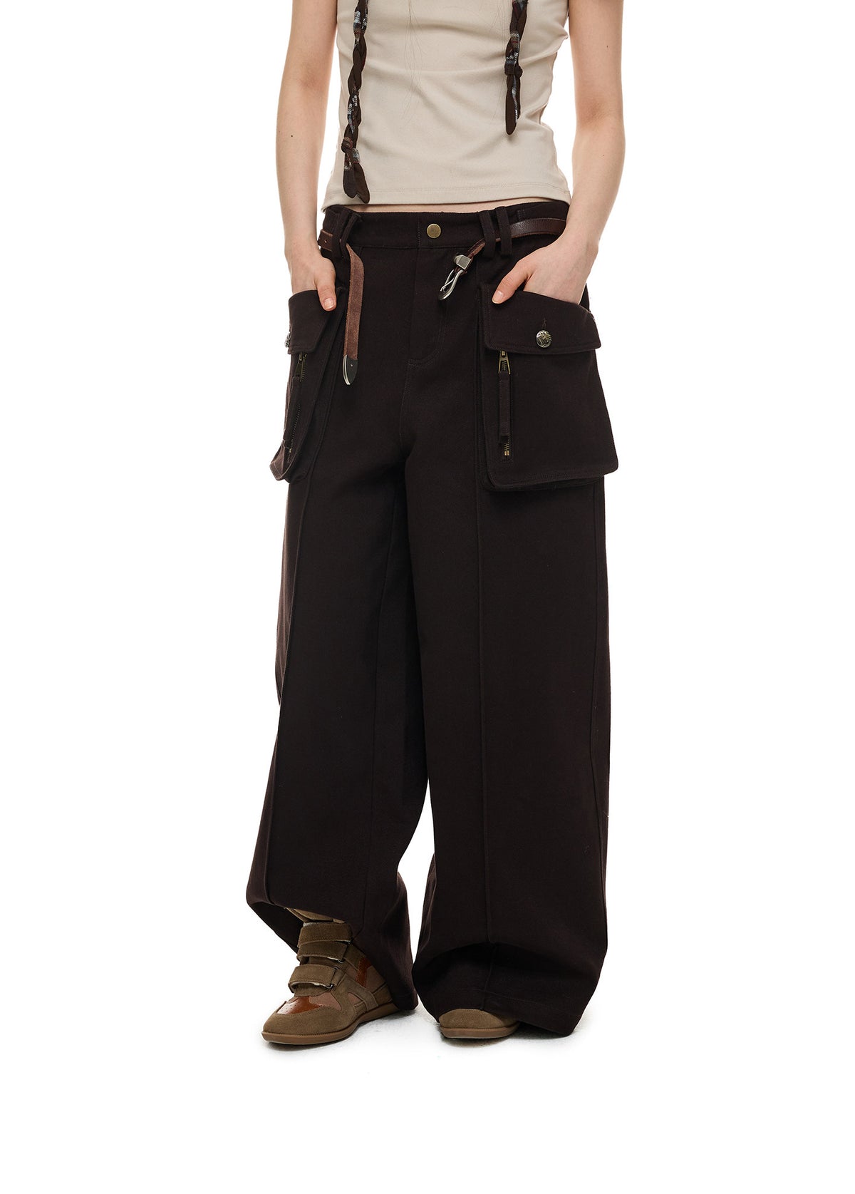 MID RISE LOOSE STRAIGHT CARGO TROUSERS