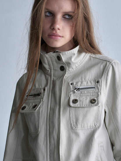 FADED IVORY MULTI POCKET BLOUSON
