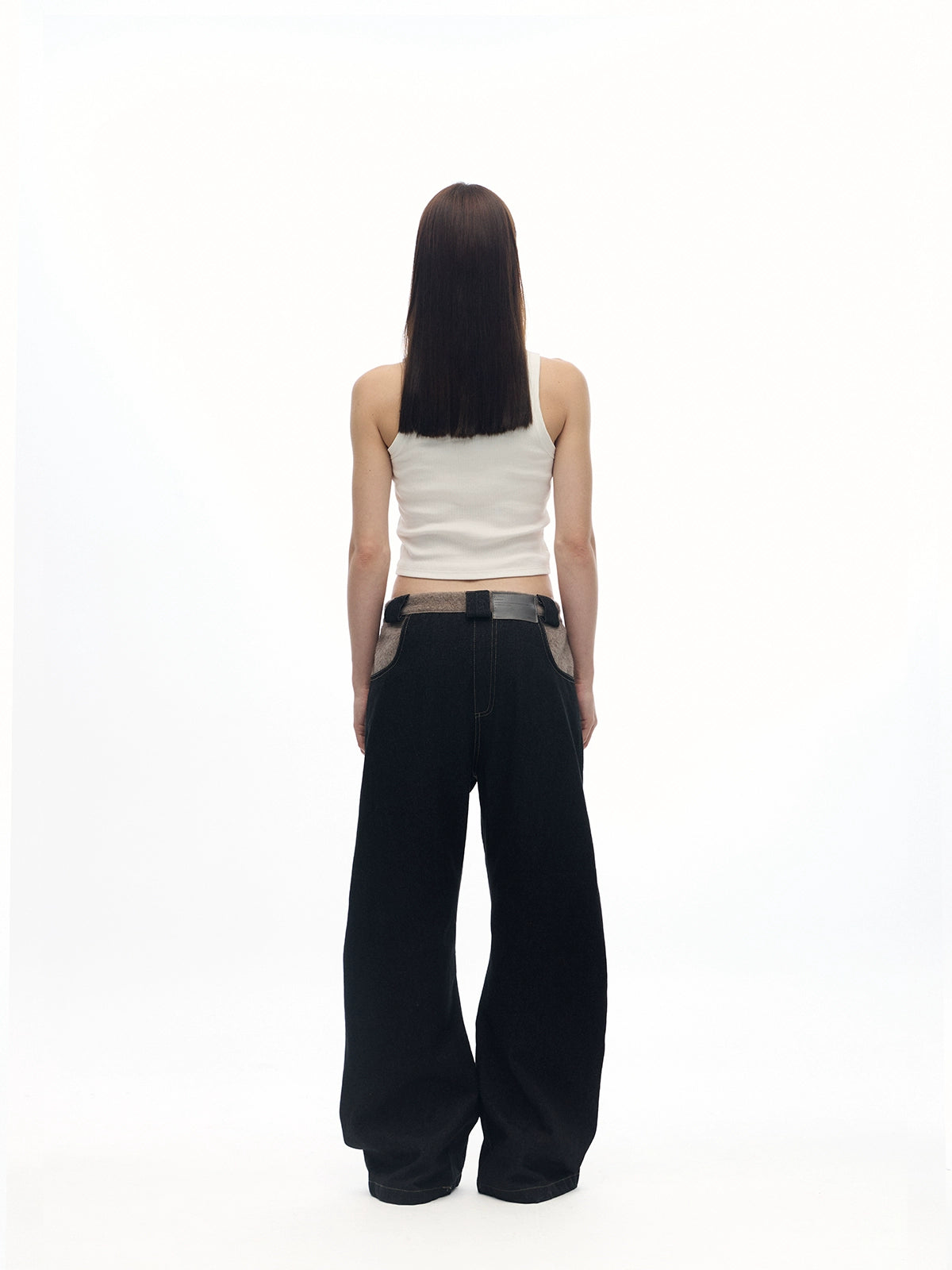 SCARF PATCHWORK CURVED COW DENIM JEANS