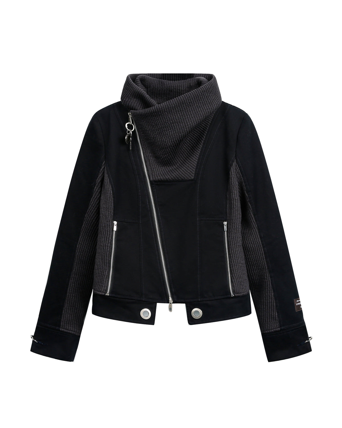 PATCHWORK PILE COLLAR CROPPED JACKET