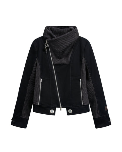 PATCHWORK PILE COLLAR CROPPED JACKET