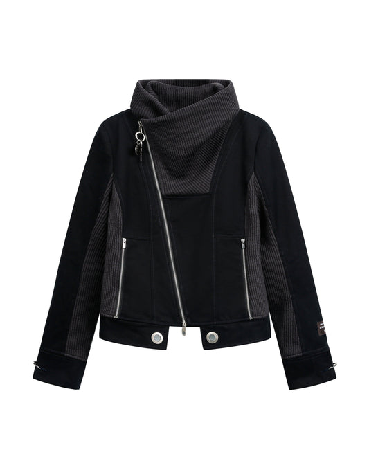 PATCHWORK PILE COLLAR CROPPED JACKET