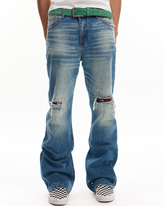 RED LINE PATCHWORK DENIM JEANS