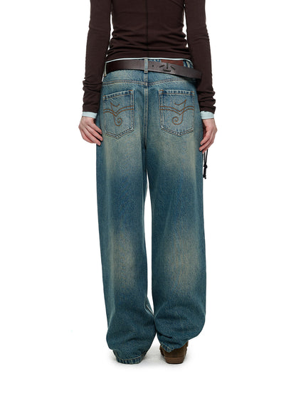 AGED RIVET STRAIGHT LEG JEANS