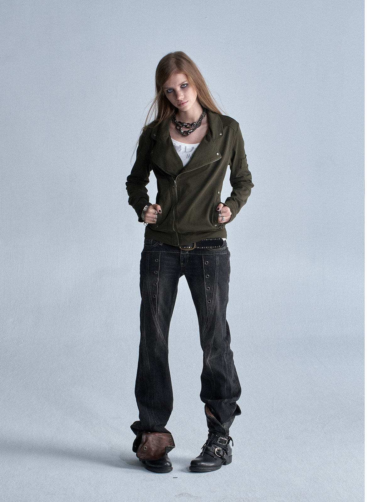 ASYMMETRIC LAPEL PUNK KNIT JACKET
