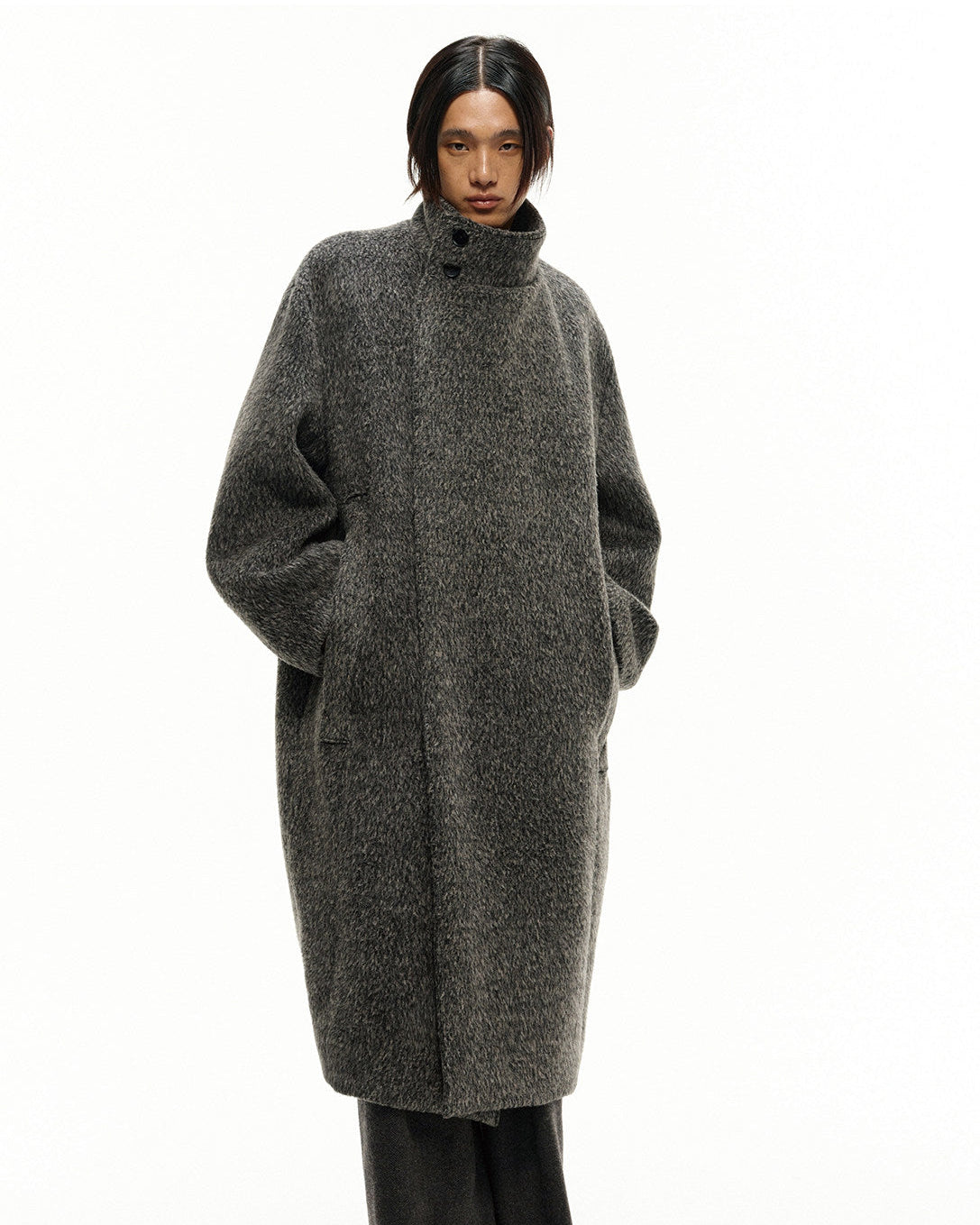 DIAGONAL PLACKET HEAVY WOOL COAT