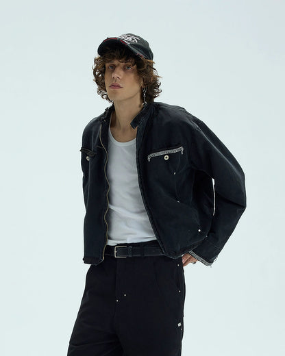 CHAIN DETAIL SHORT PADDED JACKET