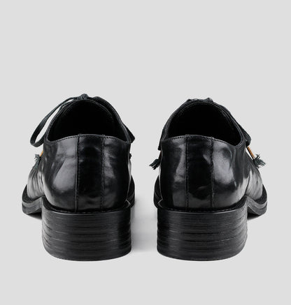 PLEATED LAYERED COWHIDE DERBY SHOES