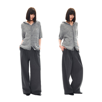 ASH GREY JACQUARD HOODED CARDIGAN