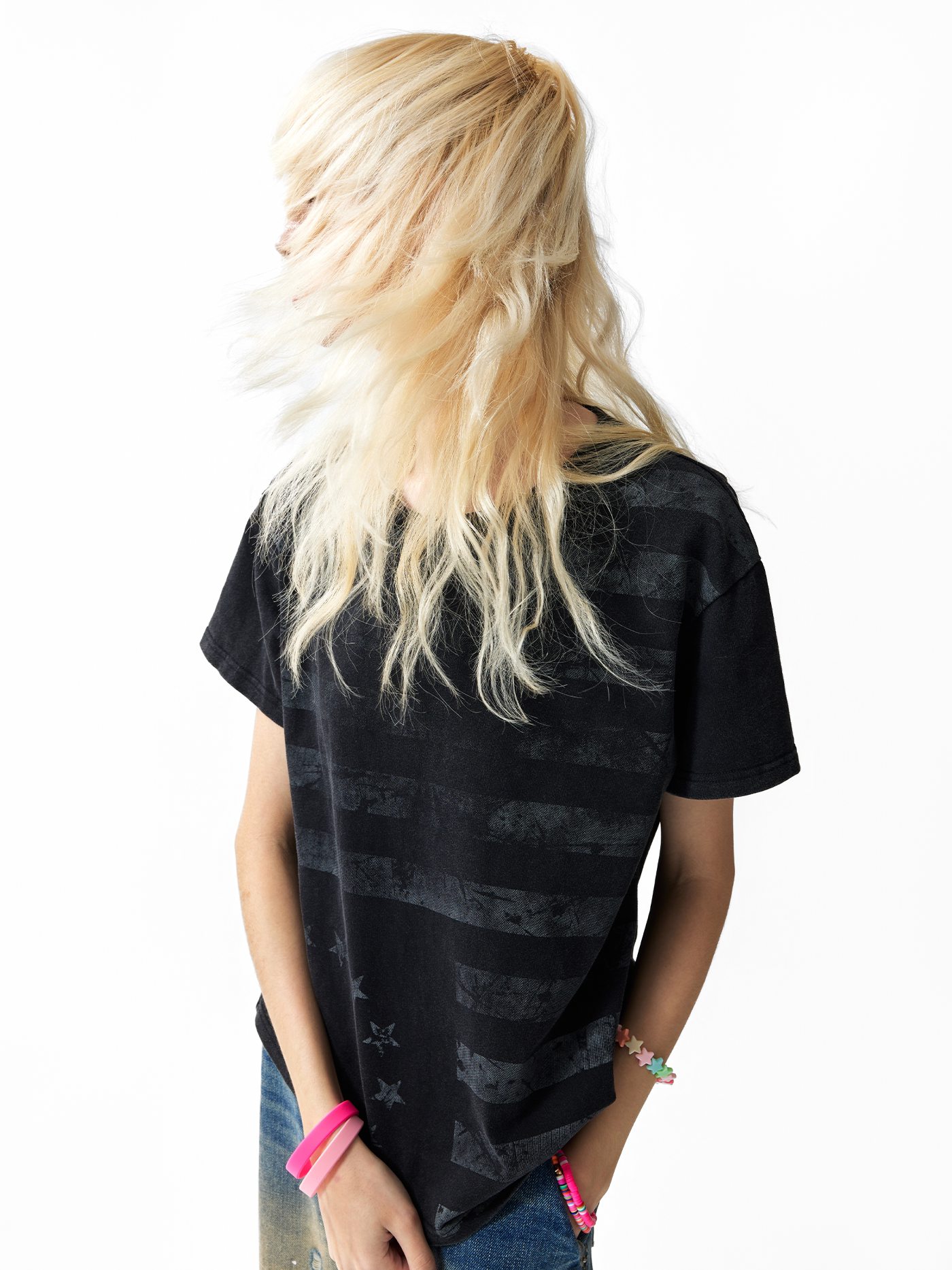 FRAYED STARS STRIPES WASHED TEE