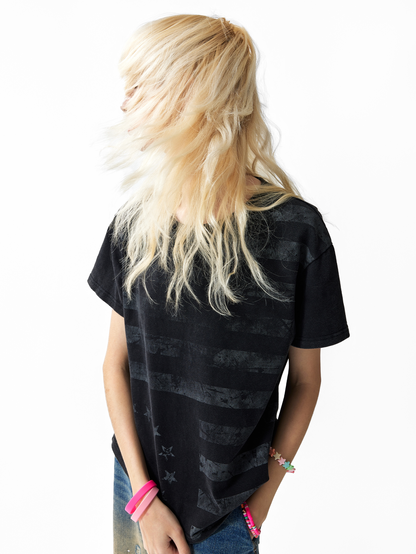 FRAYED STARS STRIPES WASHED TEE
