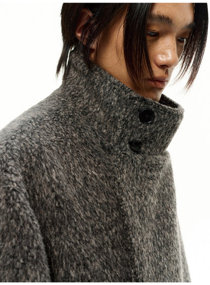 DIAGONAL PLACKET HEAVY WOOL COAT