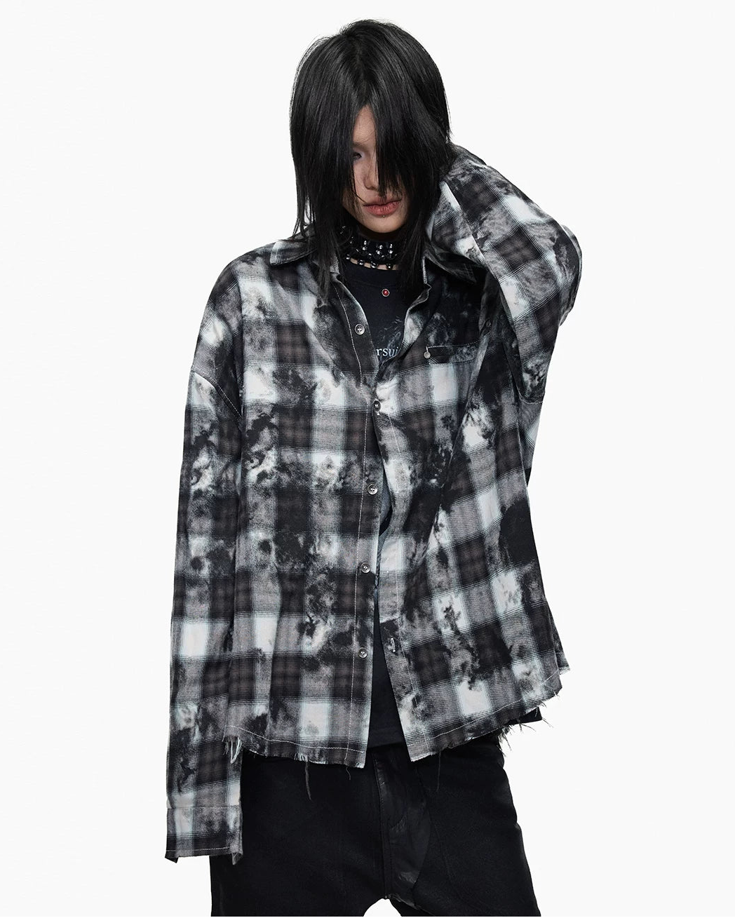 GRUNGE WASHED PLAID DISTRESSED SHIRT