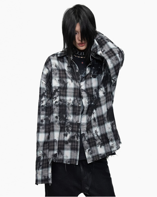 GRUNGE WASHED PLAID DISTRESSED SHIRT