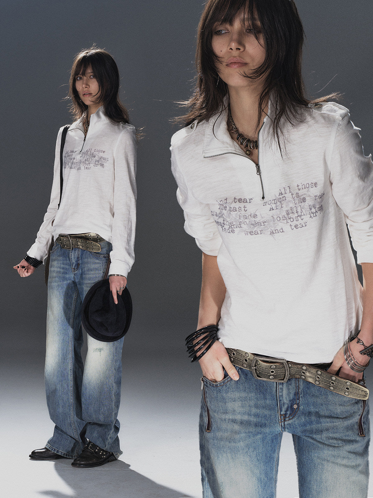 FADED TEXT HIGH NECK TEE