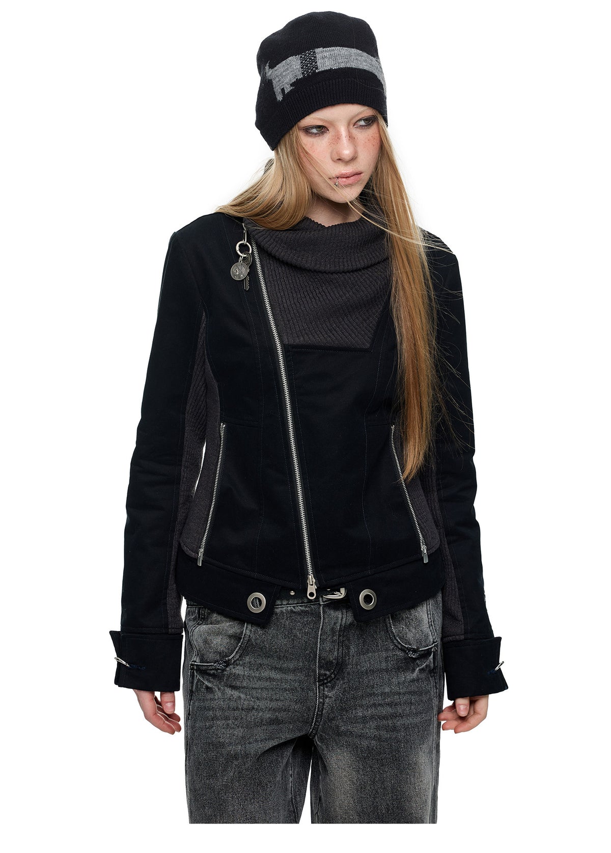 PATCHWORK PILE COLLAR CROPPED JACKET