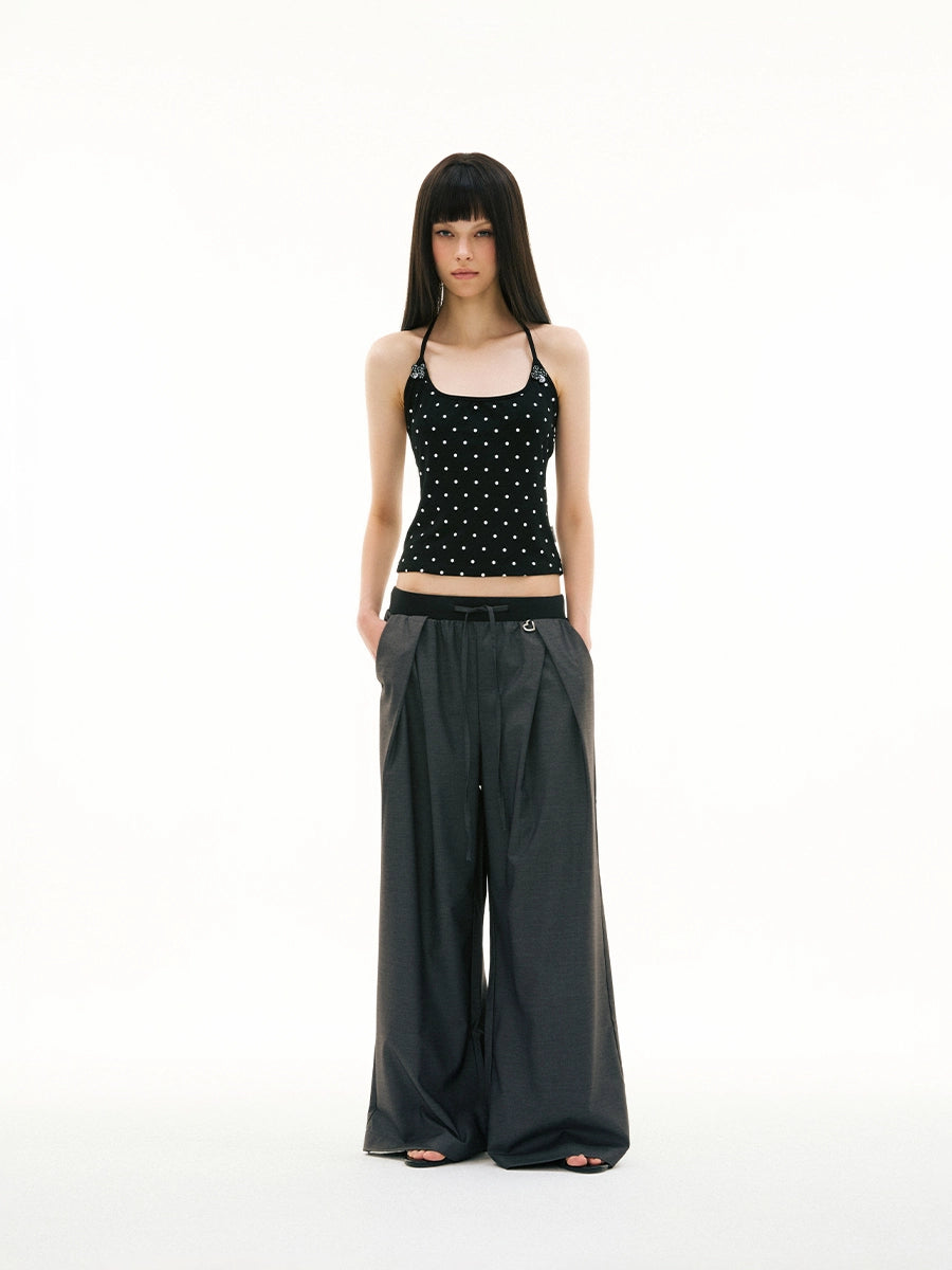 CONTRAST WAIST STRAIGHT TROUSERS