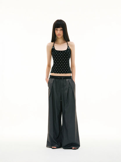 CONTRAST WAIST STRAIGHT TROUSERS