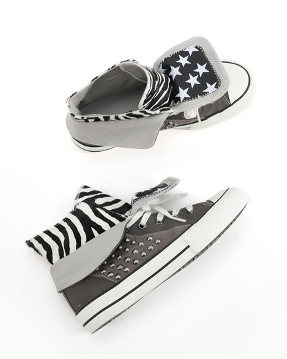 SUEDE PANEL RIVETED CANVAS SNEAKERS