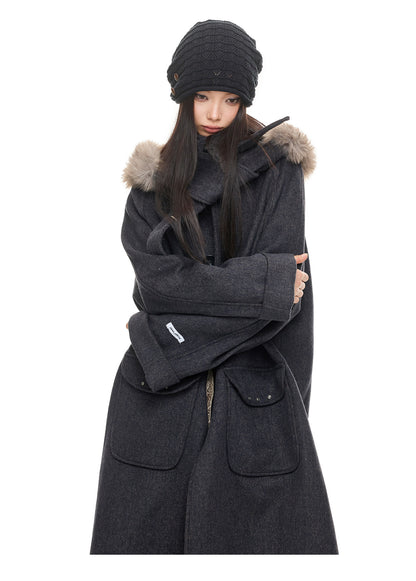 TWEED FUR COLLAR OVERCOAT