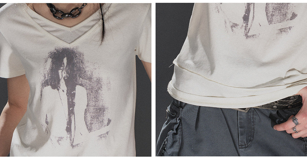 LAYERED DOUBLE V GRAPHIC TEE