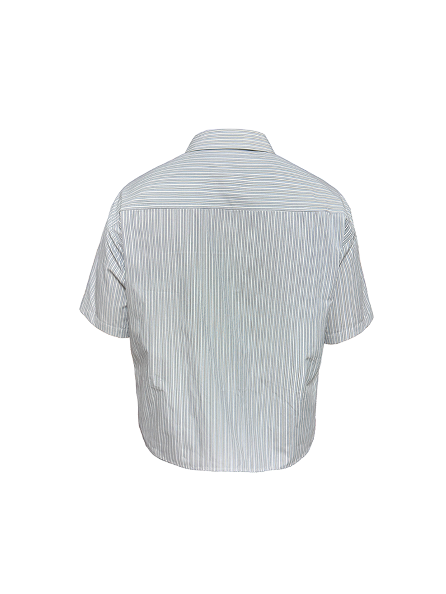 CURVED HEM STRIPED SHORT SHIRT