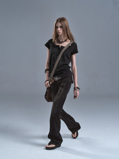 SHADOW PRINT HENLEY TEE