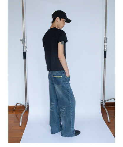 WASHED WIDE LEG SILHOUETTE JEANS