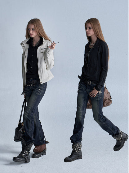 LOW RISE WHISKER FLARE JEANS