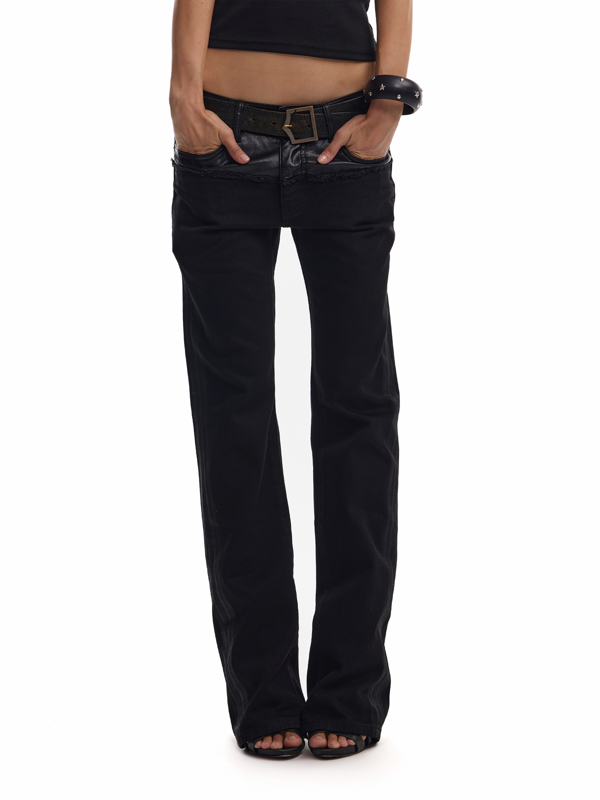 BRUSHED WAX SLIM FLARED JEANS
