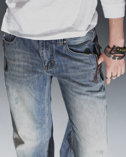 ZIP POCKET LOW RISE DENIM