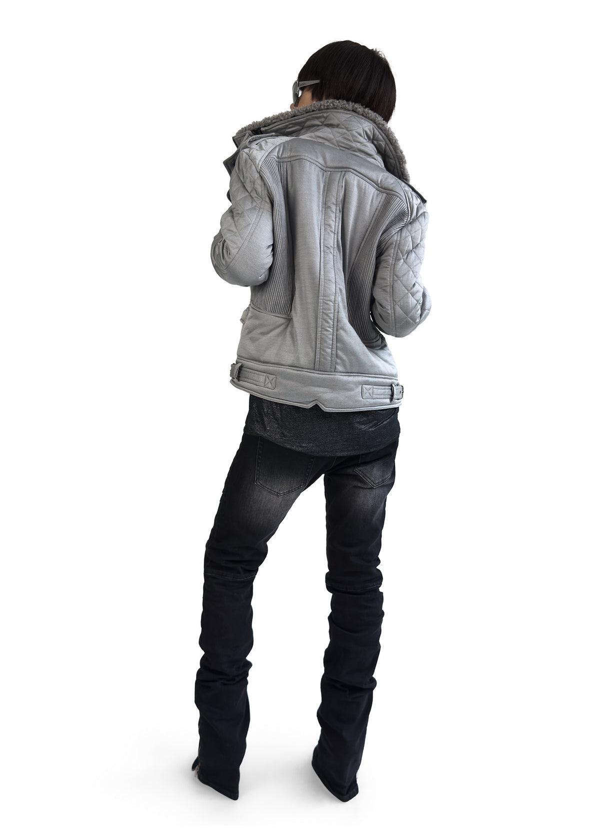 SILVER WOVEN COTTON MOTORCYCLE JACKET