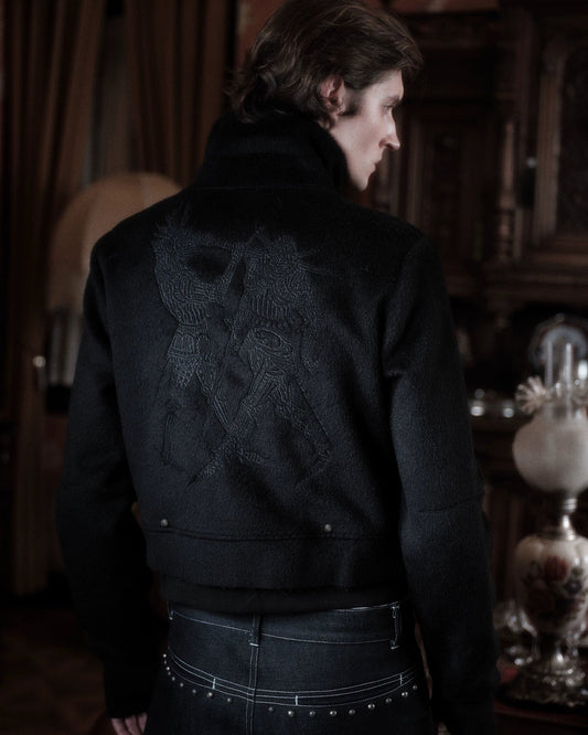 EMBROIDERED WOOL STAND COLLAR JACKET