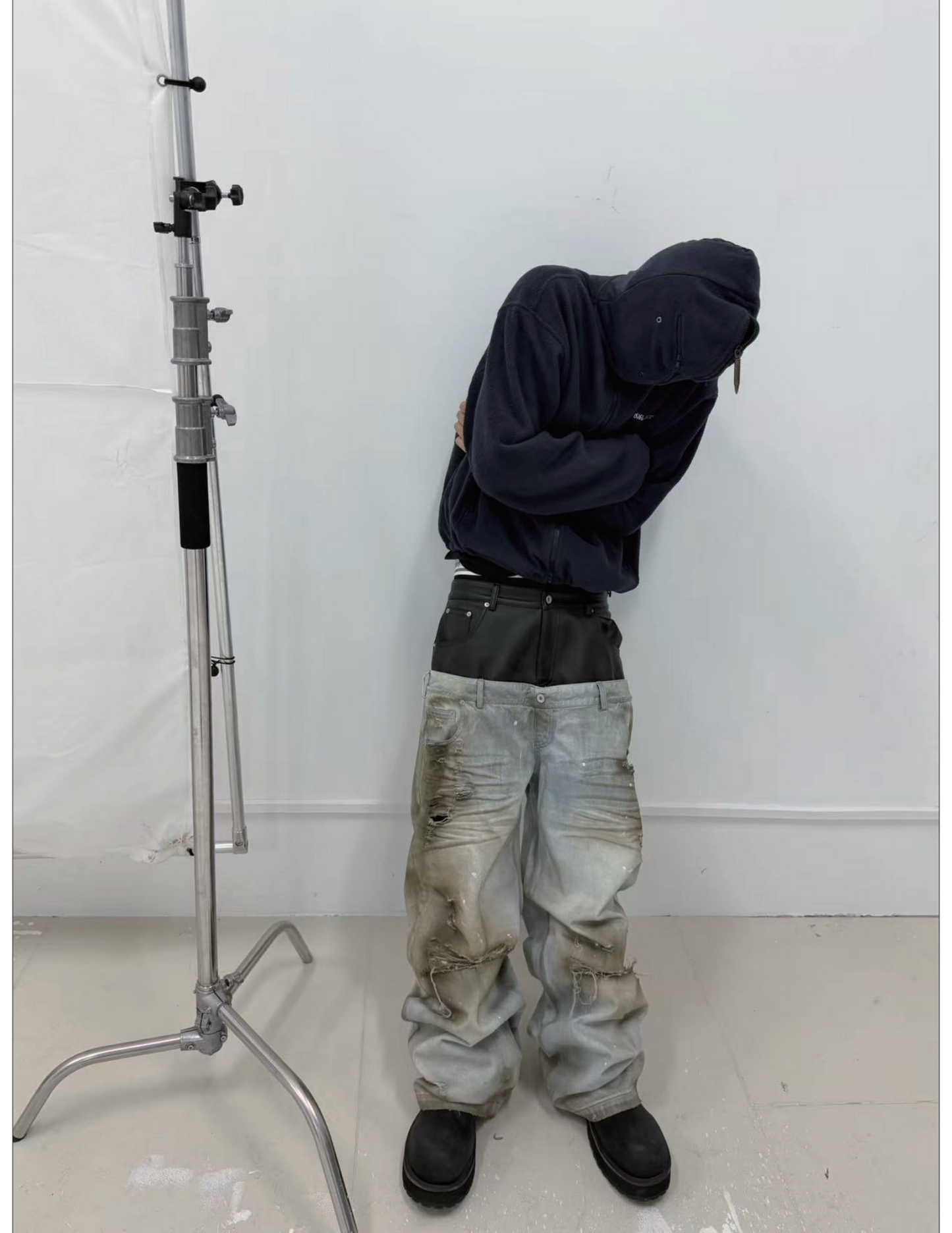 DOUBLE WAIST MONKEY WASH JEANS