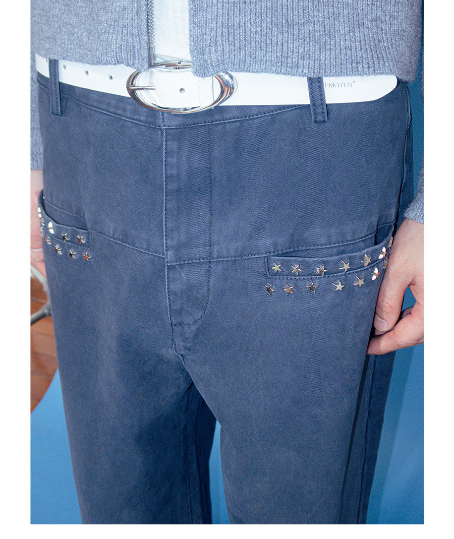 STAR RIVET WASHED LOOSE STRAIGHT CARGO PANTS