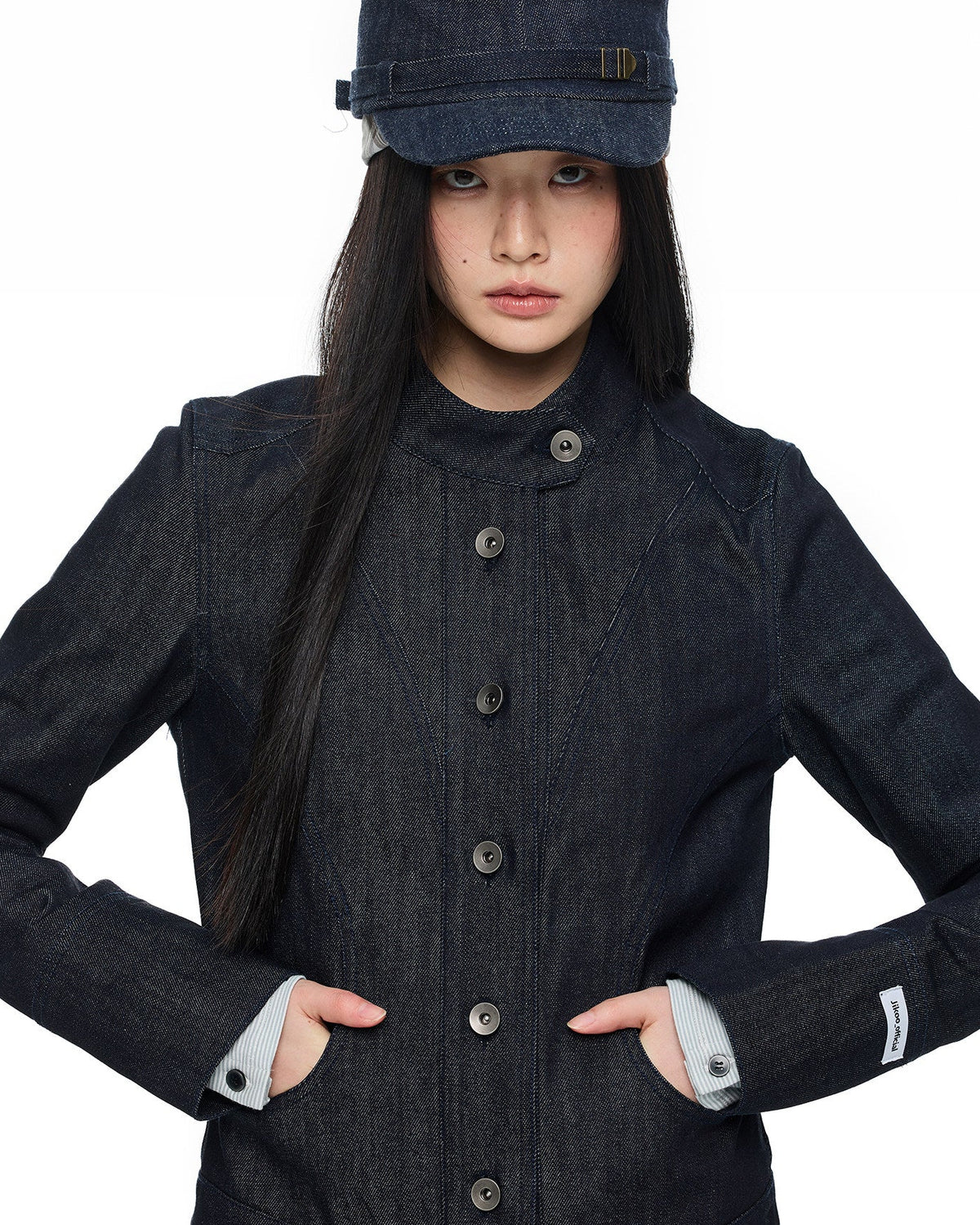 CROPPED STAND COLLAR DENIM JACKET