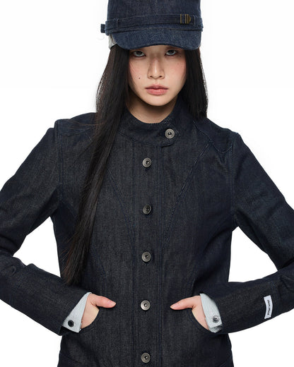 CROPPED STAND COLLAR DENIM JACKET