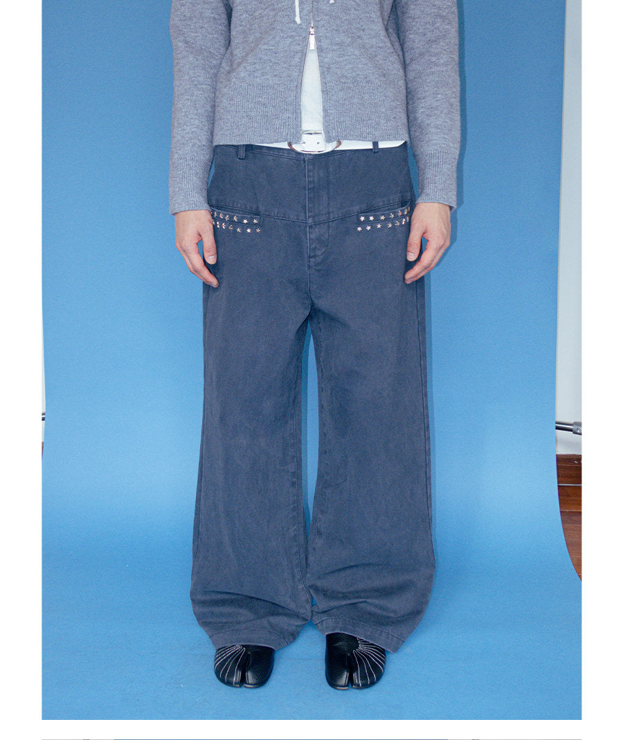 STAR RIVET WASHED LOOSE STRAIGHT CARGO PANTS